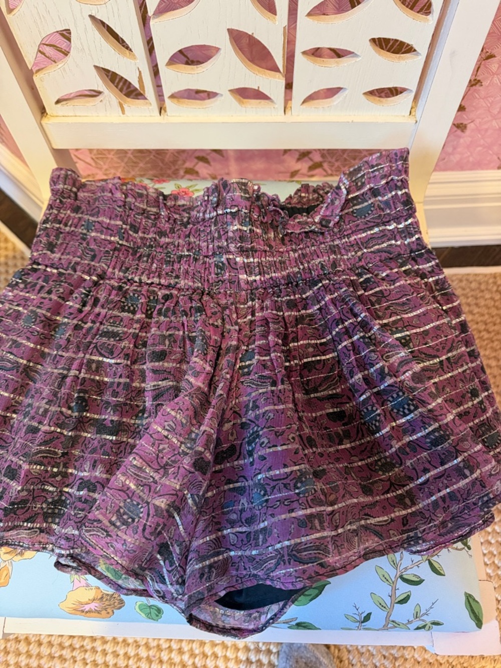 Isabel Marant Purple and Black Smocked Waist Patterned Skort